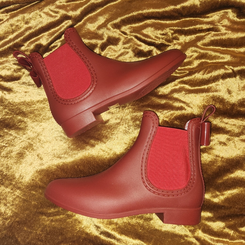 Catherine Malandrino Briellie Bow Chelsea Rain Boots Red Booties Size 39 Eur - Picture 7 of 13